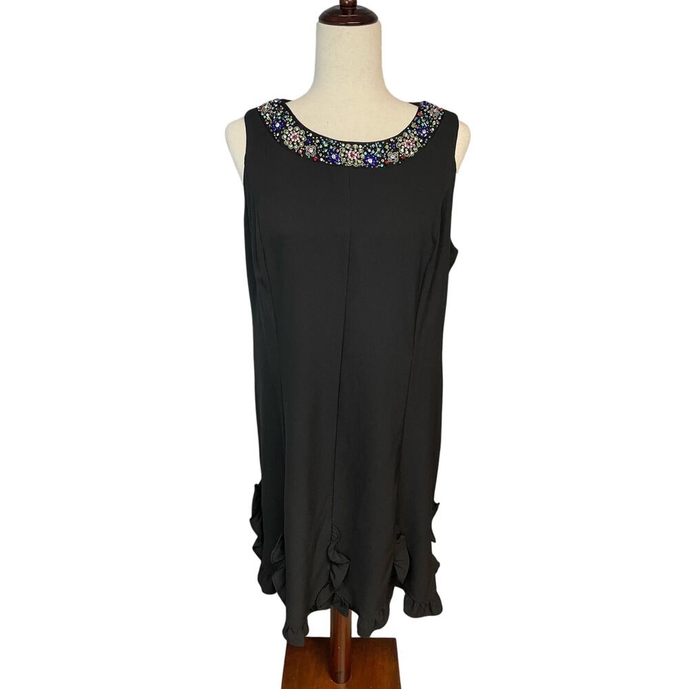 Prelude multi color gems neckline sleeveless black party dress women's size med